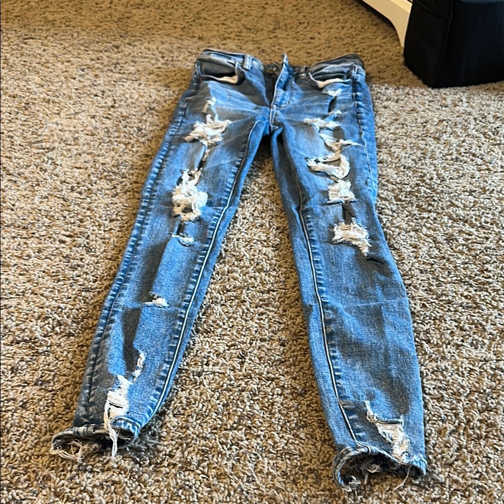 American Eagle Outfitters Blue Skinny Jeans Distressed Style